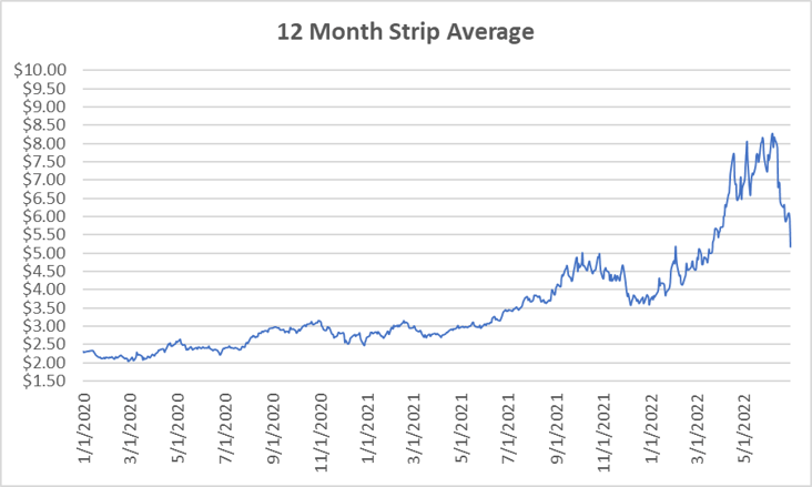 12 month strip graph for natural gas June 30 2022 report