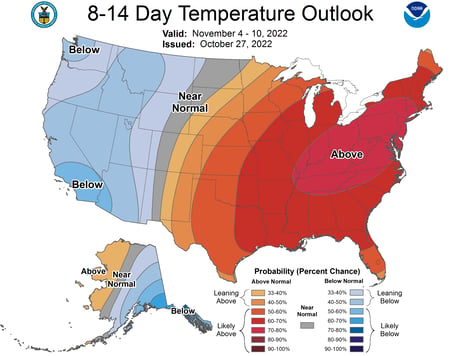 US map of EIA temperature forecast 8-14 days