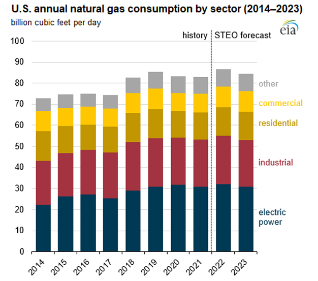 Natural Gas Consumption All Sectors EIA Graph 2022